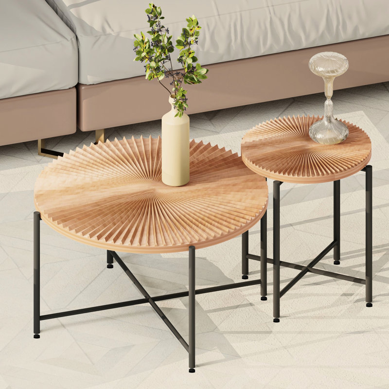 Ensemble de table basse et de table de bout à motif Radial 2 pièces - Panneau de fibres à densité moyenne imperméable avec housse en PVC