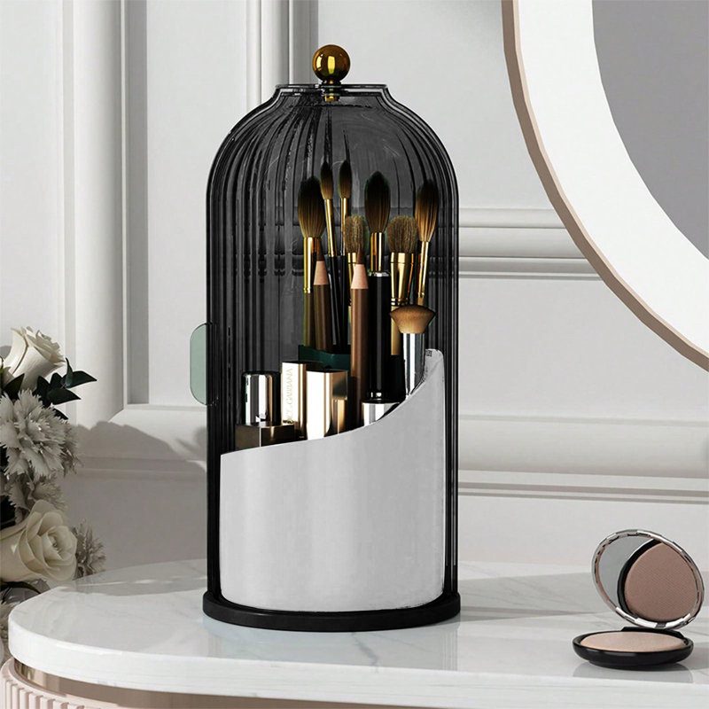 Support de rangement pour brosse de maquillage rotatif à 360 degrés résistant à la poussière, Noir, noir, noir, noir