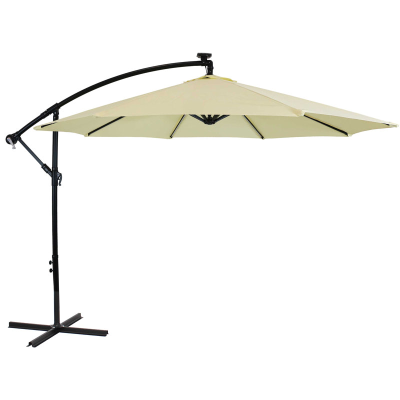 Parasol en porte-à-faux décalé 10 'avec lumières solaires et évent - Bouton d'or pâle, Jaune clair