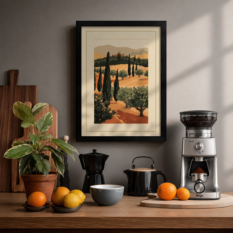 Tuscan Cypress Path Rustic - Framed Print, A1 - 84.1 x 59.4 cm, Black