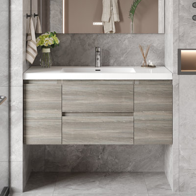 Angela 48 inch Fully Assembled Single Floating Bathroom Vanity with Solid Surface Sink