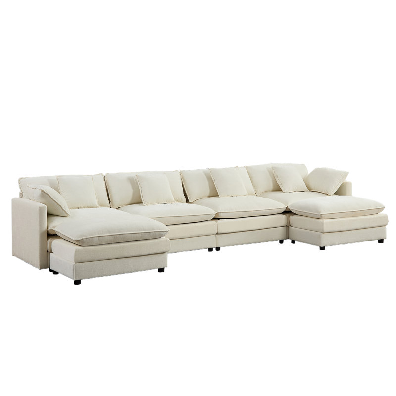 Ensemble de canapé surdimensionné en tissu de chenille de l 148 po, coussins de siège à double couche, dossiers ergonomiques, canapé de 6 sièges profonds pour le salon