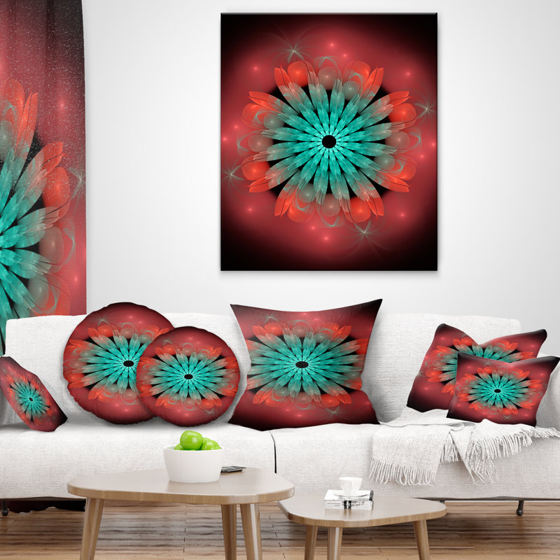 Coussin décoratif à motif floral abstrait et fleur bleue fractale