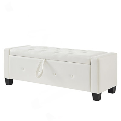 48" Ottoman Bench With Storage, Bench For Bedroom, Living Room, Hallway, Upholstered Tufted Faux Leather Pu Ottoman