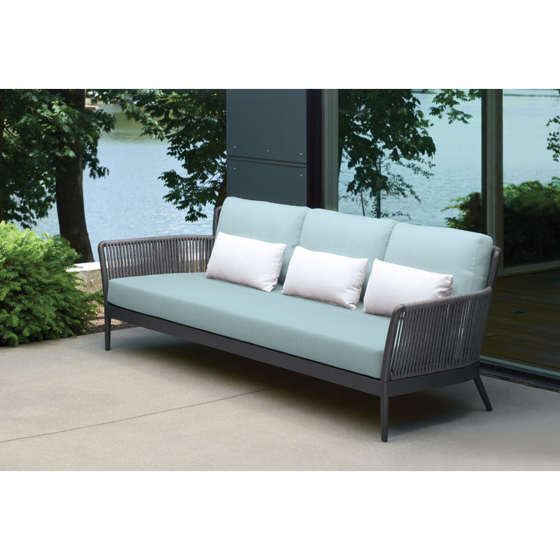 84.5'' Wide Rectangle Powder Coated Aluminum Patio Sofa with Cushions, Seafoam