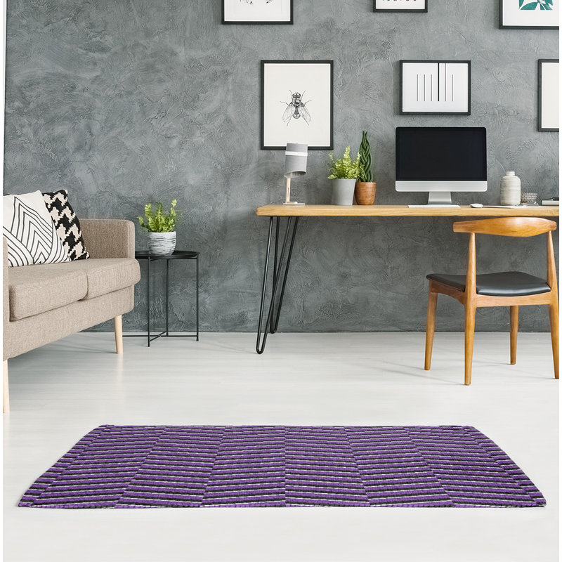 Tapis mauve/noir à rayures fractures, Rectangle 9 pi x 12 pi