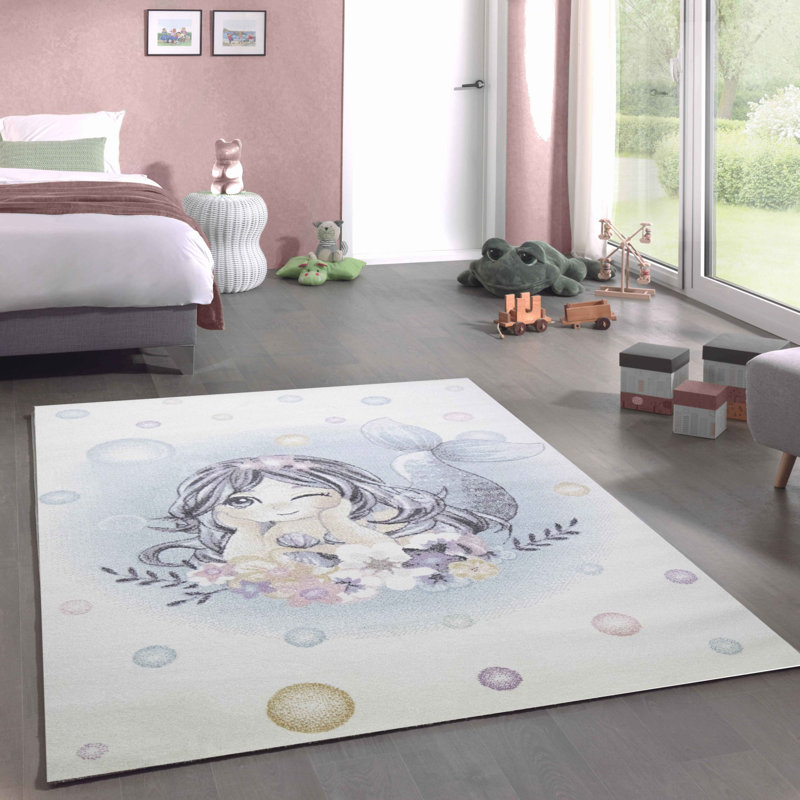 Fransen Flowers Water Bubbles Machine Woven Cream Rug, Rectangular 140 x 200cm