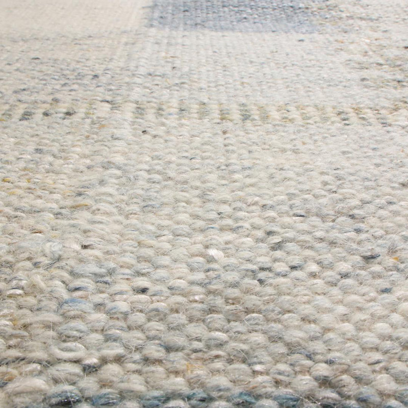 Rug & Kilim’S Scandinavian-Inspired Geometric Gray And Blue Natural Wool Rug, Rectangle 5' x 7'