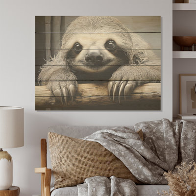 Paresseux moelleux - Art sur bois de pin naturel