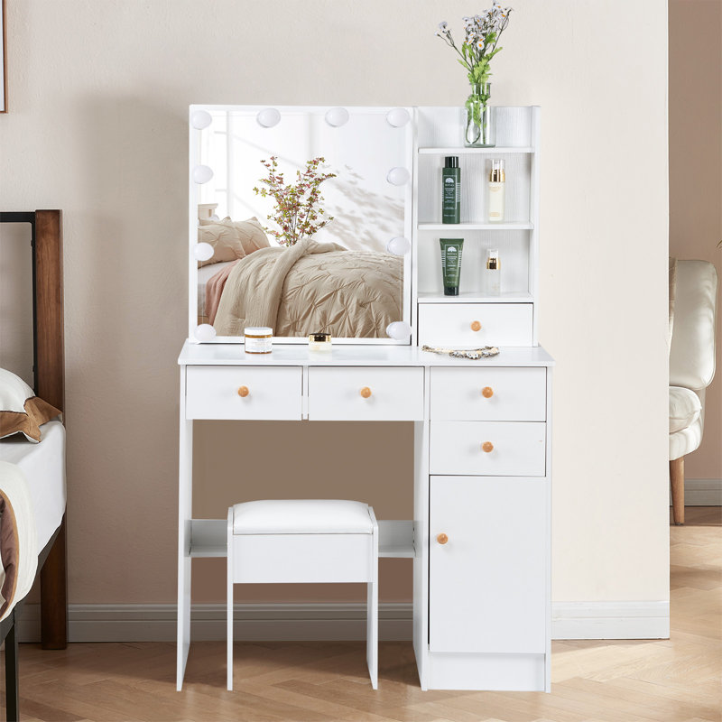 Coiffeuse avec miroir lumineux coulissant