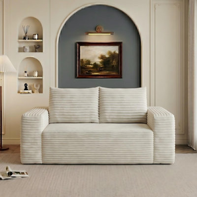 Boneless Corduroy Boneless Couch, Compression Sofa with Deep Seat, No Assembly Required, Comfy Loveseat Sofa with 2 Pillows, Sofa Couches for Living Room/Apartment
