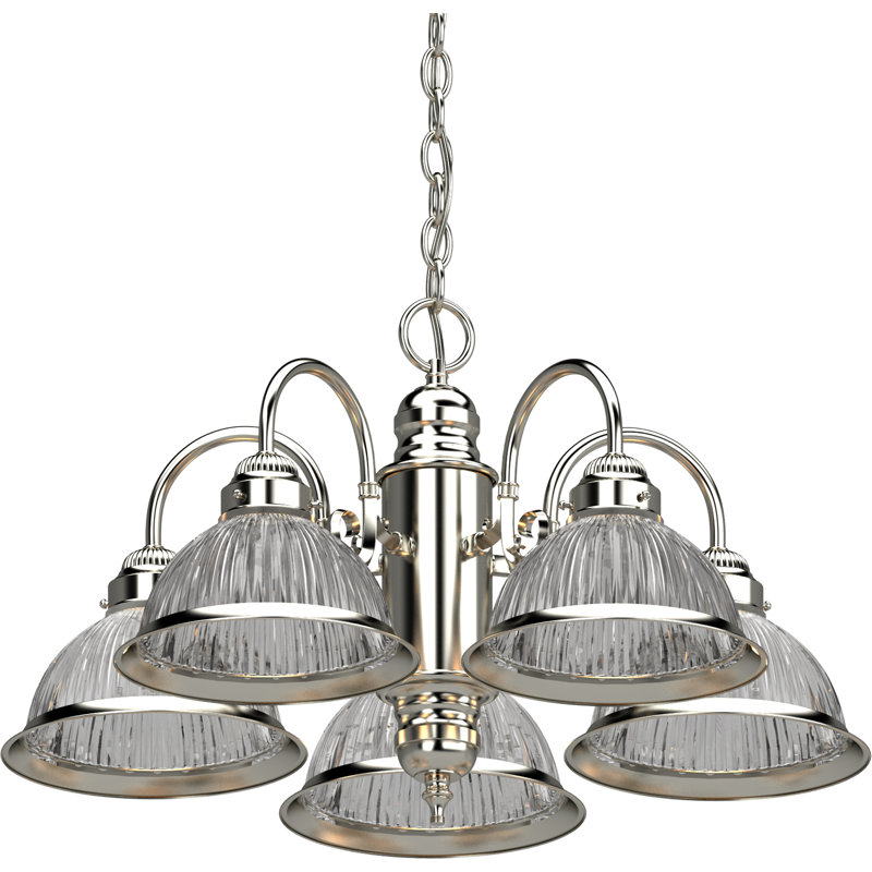 Attar 5-Light Indoor Brushed Nickel Classic/Traditional Chandelier with Clear Ribbed Glass Bowl Shades, Brushed Nickel