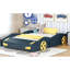 Lit plateforme pour voiture de course double - bleu foncé et jaune avec espace de rangement en bois + roues et robuste pour chambre à coucher-404208764-404208755