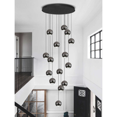Lustre haut 15 lumières noir pour escalier D24 '' x H118 ''