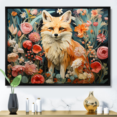 Art mural orange et rose renard dans le style III - renard