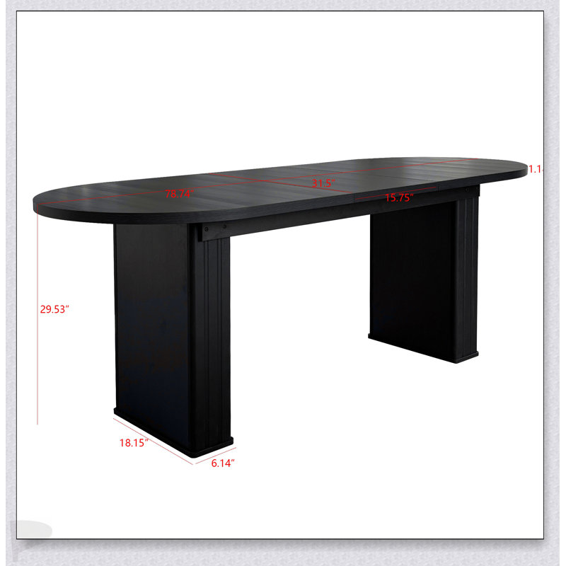 Table de salle à manger extensible ovale pour 4 à 8 personnes, base en bande de bois pour la famille et le salon