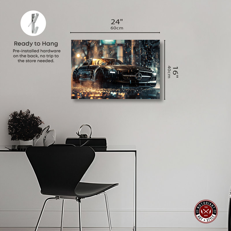 «Car In The Rain Sport Car Man Cave» par Notoriart, Toile tendue, H 16 po x l 24 po