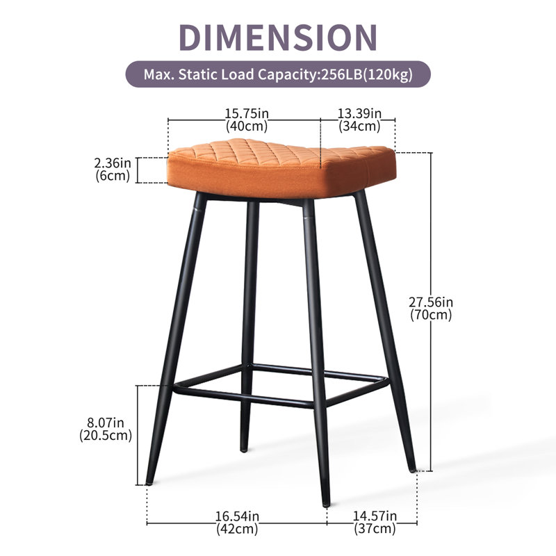 Upholstered Velvet 70cm Height Counter Stool , Orange