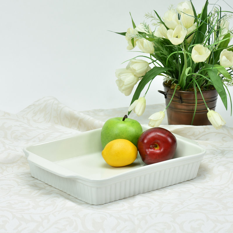 Omniware Simsbury Rectangle Stoneware Baker Bakeware, White