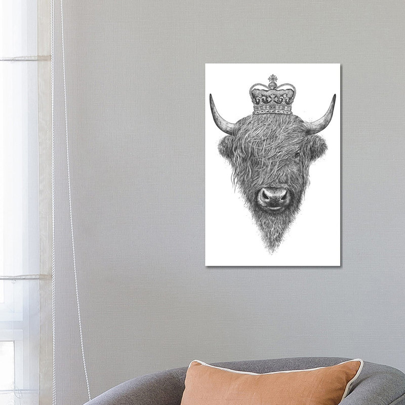 The King Highland Cow by Valeriya Korenkova - Wrapped Canvas Print, 66.04 cm H x 45.72 cm W
