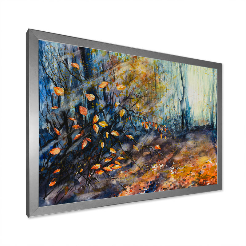 Nature, forêt d'automne, reproduction d'art sur toile, Toile argentée avec cadre photo, H 16 po x l 32 po x P 1 po