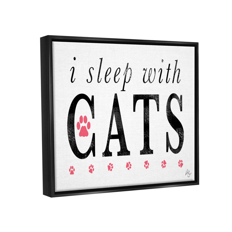 Gray Floater Framed Canvas Wall Art with Cat Paw Prints