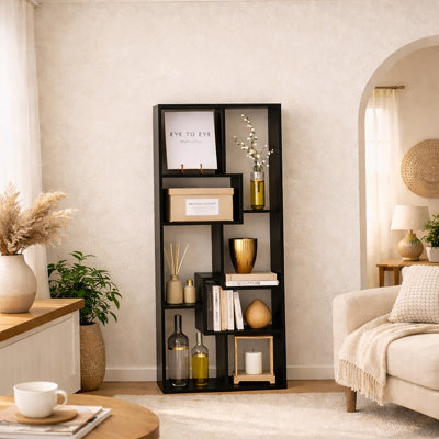 Asymmetrical Display Shelf & Bookcase, 5-Tier, Black