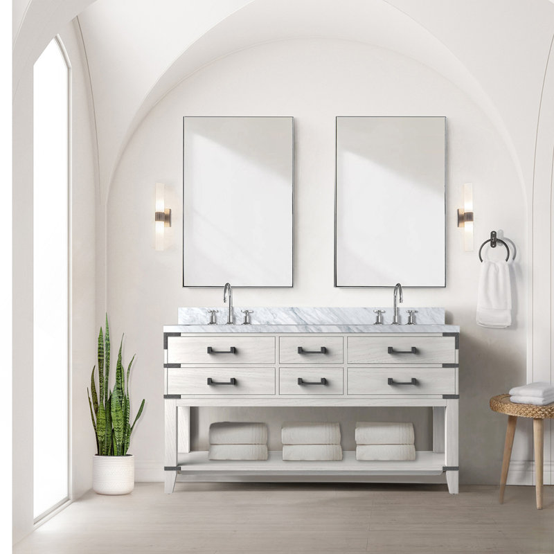 Meuble-lavabo double en chêne blanc 60 po X P 22 po D