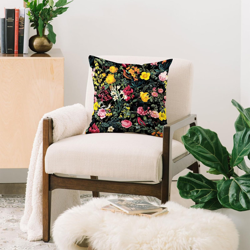 Coussin Society6, Motif floral noir
