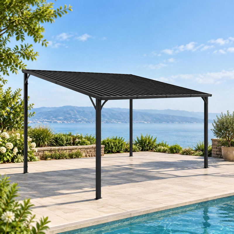 Pergola de toit rigide murale 12 pi x 10 pi avec toit en acier galvanisé