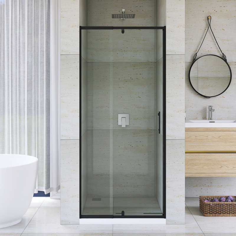 Porte de douche à cadre pivotant en aluminium avec système de fermeture magnétique 28-32 "x H 72" au fini noir mat, Noir mat