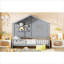 Structure de lit simple pour maison avec rangement, fabrication en bois massif, gris ardoise avec tablettes intégrées et bande lumineuse sur le toit