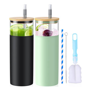 20% Off,glass Tumbler With Bamboo Lid And Straw, 32 Oz Iced Coffee Cup With  Handle, Glass Water Bottles With Silicone Sleeve, Two Straw - Boba Straw 