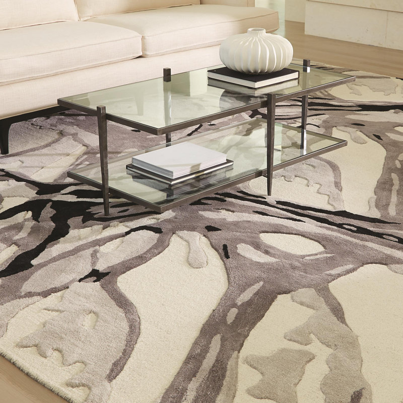 Abstract Watercolor Hand-Tufted Black Wool 8' x 10' Rug