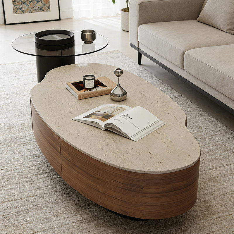 Table basse avec rangement, H 12,99 po x L 47,24 po x l 23,62 po, Beige/gris, Brun / Noir