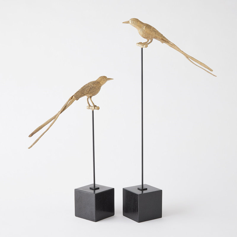 Perched Swallow-Brass-Sm, 17.5" H x 3.5" W x 13.75" D