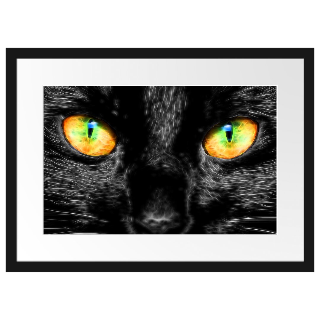 Gerahmtes Poster Schwarze Katze mit Magischen Augen