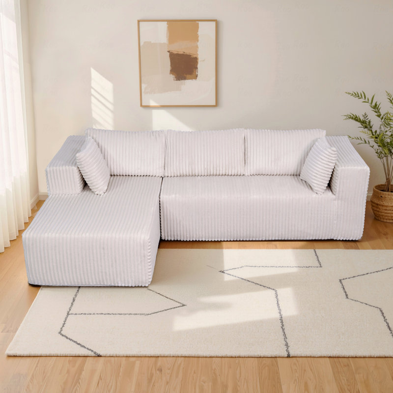 Canapé modulaire en forme de L de 105 po, revêtement moelleux, structure entièrement en mousse (sans ressorts), emballé sous vide, peu encombrant