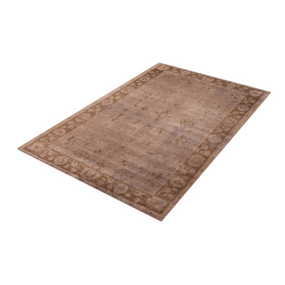 Tapis gris unique noué à la main 5 pi 6 po x 8 pi 3 po