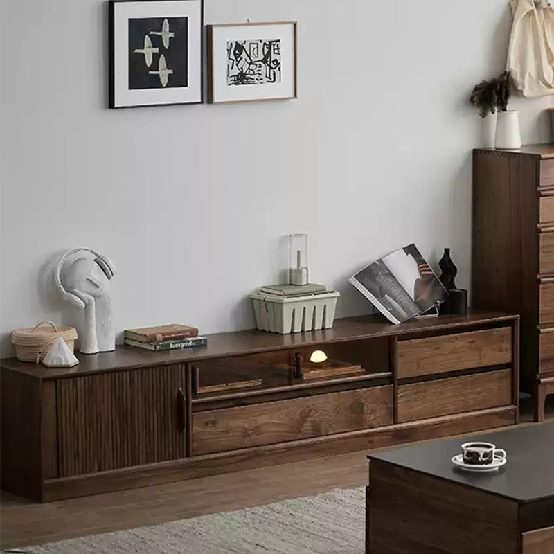 Rustic TV Stand Solid Wood Storage, Dark Walnut