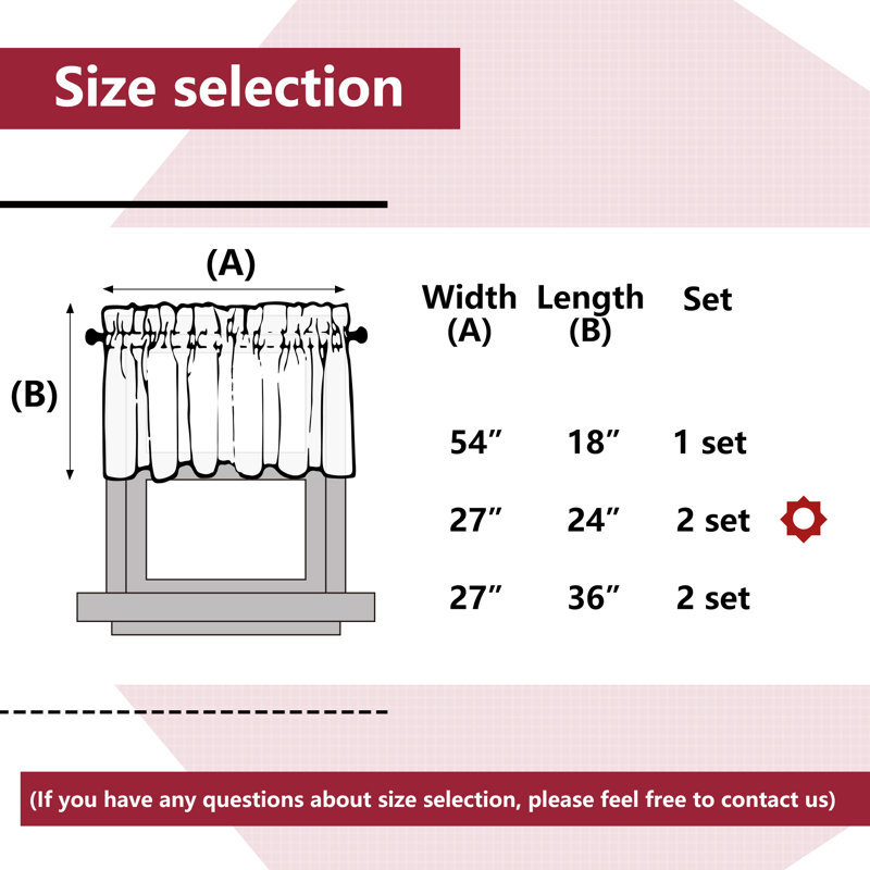 Aryus Plaid Tailored Kitchen Curtain, 24" W x 54" D, Red