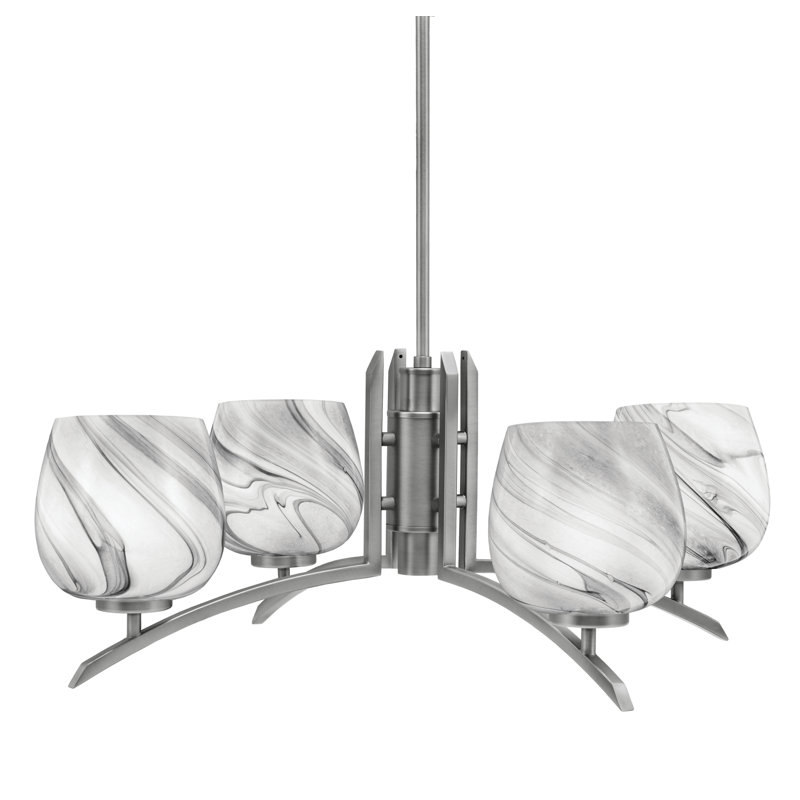 Lustre lumineux avec verre tourbillon onyx 6 po, H 58,25 po x l 27,5 po x P 27,5 po, Graphite, 4