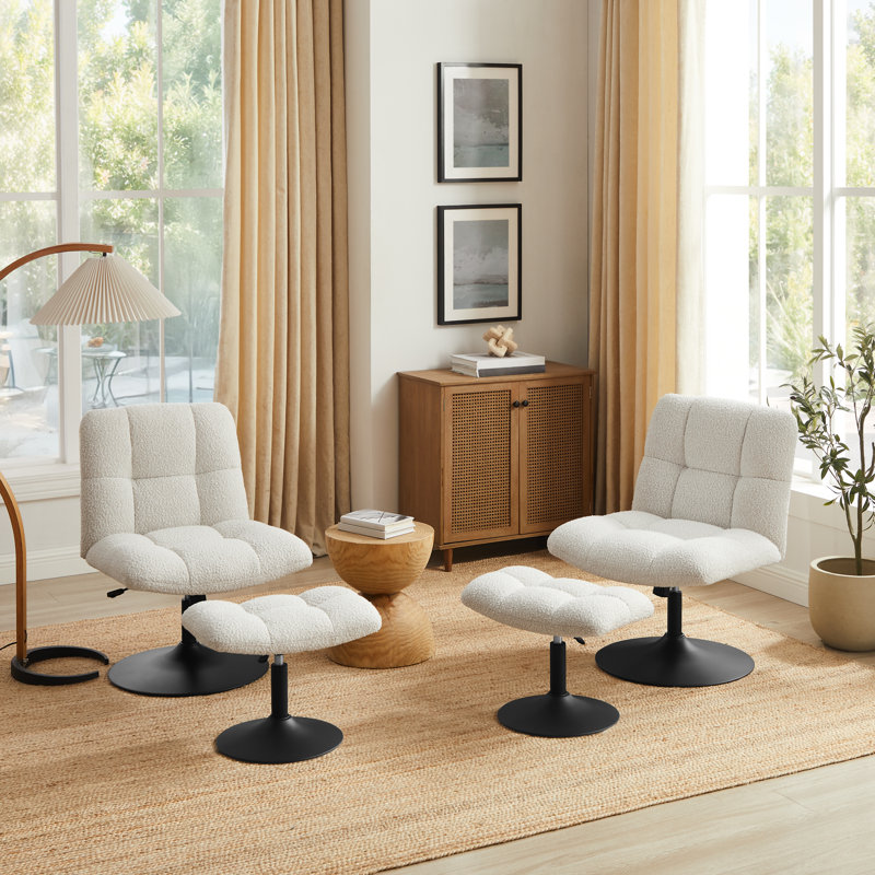 Chaise d'appoint rembourrée pivotante avec repose-pieds, Blanc