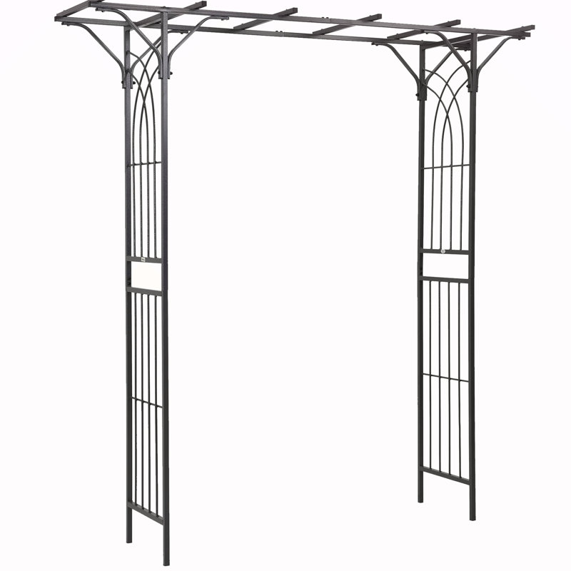 Arche de treillis de jardin en métal décoratif de 82 po Outsunny avec tubes en acier durable et volutes élégantes, parfait pour les mariages