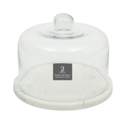 Gibson Elite Ridgehaven 11" Marble Cake Stand, Serving Platter, Charcuterie Board, And Center Piece Home Décor With Glass Lid