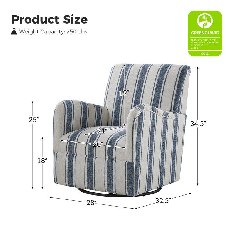 Arching 28'' Modern Farmhouse Wide Swivel Armchair, Navy