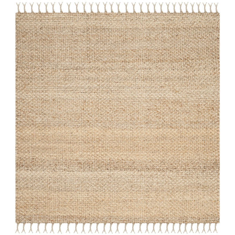 Borrero Natural Fiber Hand Woven Jute Solid Color Rug, Square 9'