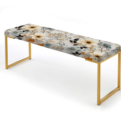 Floral Upholstered Gold Bench