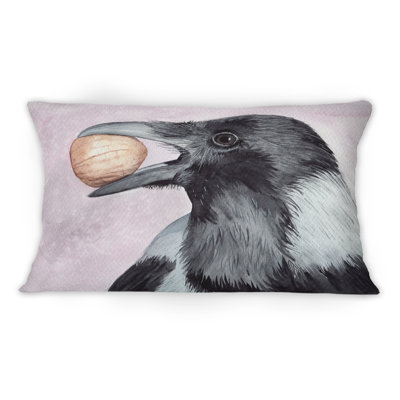 Coussin Black Raven With A Nut - Traditional Printed 1