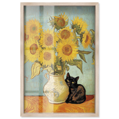 Reproduction d'art moderne de tournesol, chaton, boîte d'ombre, par Art Remedy